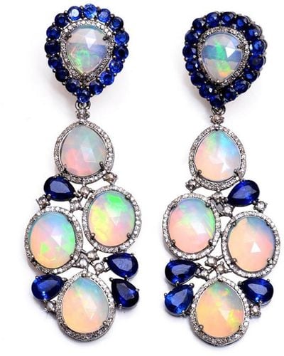 Arthur Marder Fine Jewelry Silver 2.00 Ct. Tw. Diamond & Gemstone Earrings - Blue