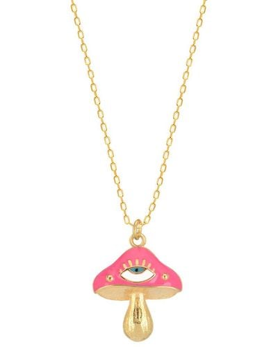 Gabi Rielle 14k Over Silver Enamel Magic Mushroom Charm Necklace - Pink