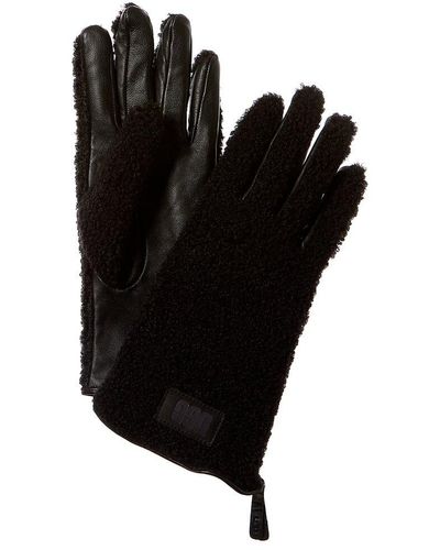 UGG Sherpa-trim Leather Zip Gloves - Black