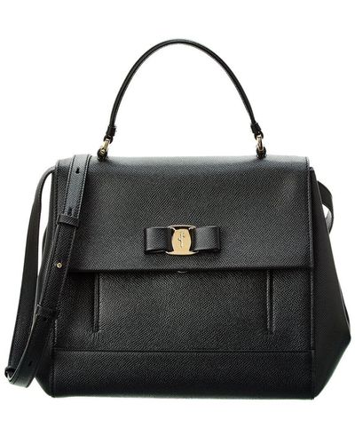 Ferragamo Ferragamo Vara Bow Pebbled Leather Shoulder Bag - Black