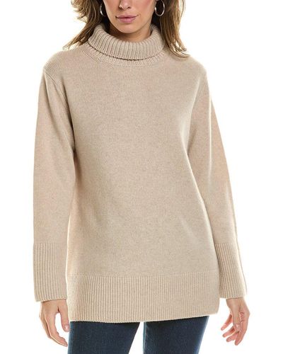 Vince Mixed Gauge Turtleneck Wool & Cashmere-blend Tunic Sweater - Natural