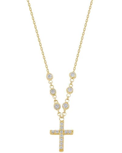 Gabi Rielle Love In Bloom 14k Over Silver Cz Cross Pendant Necklace - Metallic