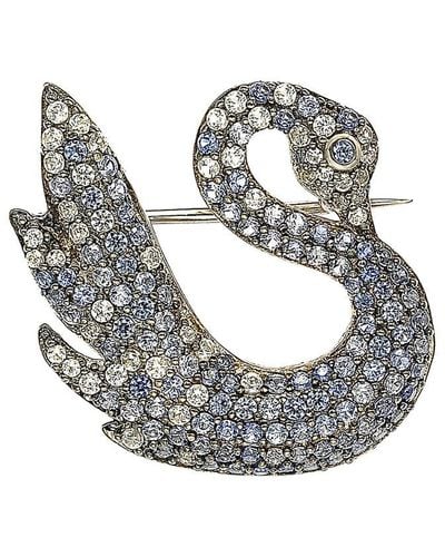 Suzy Levian Sterling Silver And White Sapphire Swan Brooche - Metallic