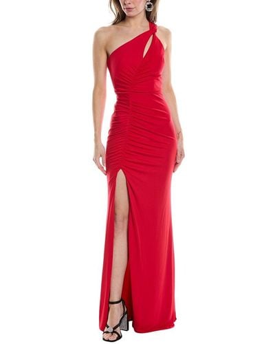 Marchesa Asymmetrical Halter Gown - Red