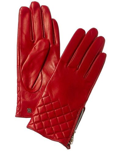 Bruno Magli Diamond Quilted Cashmere-lined Leather Gloves - Red
