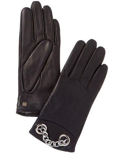 Bruno Magli Chain Cuff Cashmere-lined Leather Gloves - Black