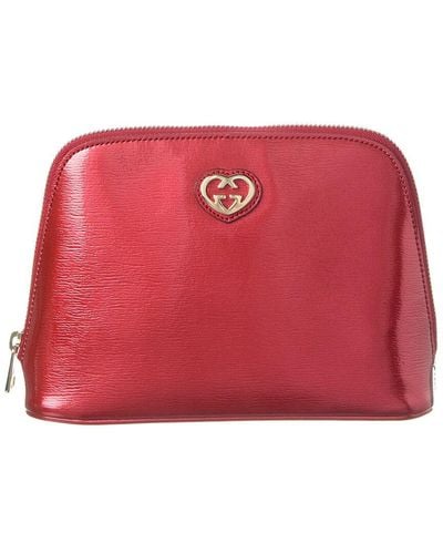 Gucci Interlocking Leather Cosmetic Bag - Red