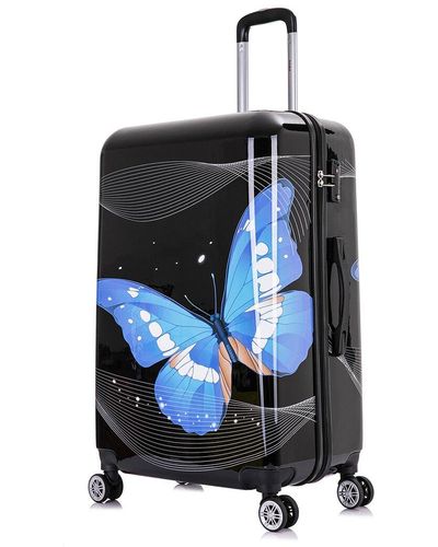 InUSA Black Butterfly Prints Hardside Luggage 28in - Blue
