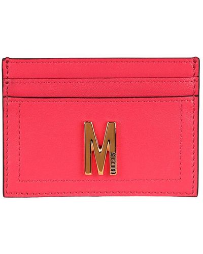 Moschino M-plaque Leather Card Holder - Red