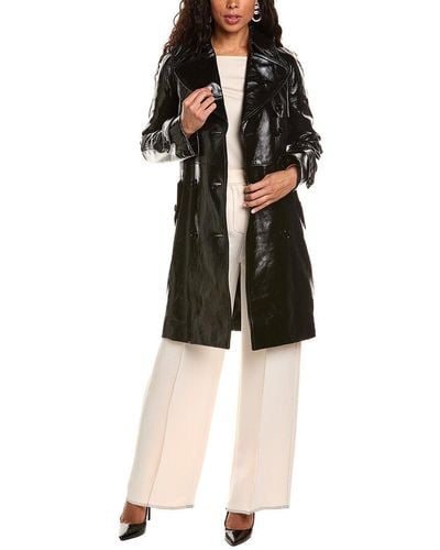 Michael Kors Patent Leather Double-breasted Trench Coat - Black