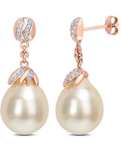 Rina Limor Contemporary Pearls 14k Rose Gold 0.14 Ct. Tw. Diamond 9-10mm Pearl Drop Earrings - Multicolor