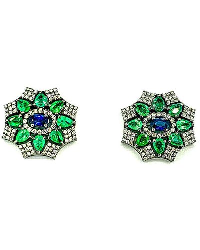 Arthur Marder Fine Jewelry Silver 4.56 Ct. Tw. Diamond & Gemstone Earrings - Green