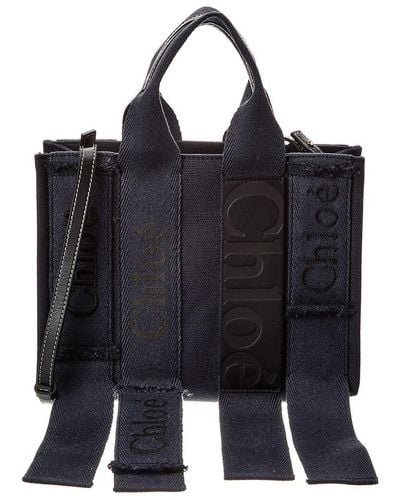 Chloé Woody Small Canvas & Leather Tote - Black
