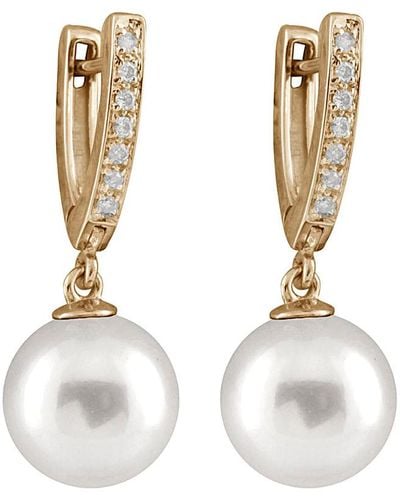 Masako Pearls Splendid Pearls 14k 0.10 Ct. Tw. Diamond & 10-11mm South Sea Pearl Earrings - Metallic