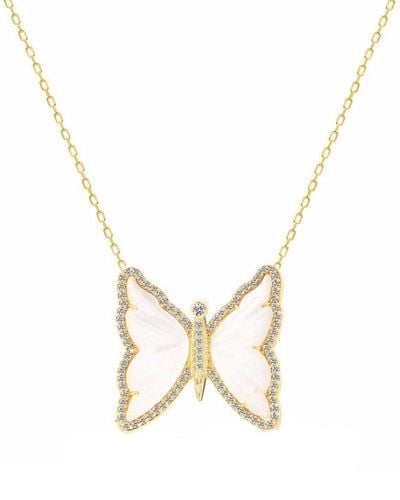 Gabi Rielle 14k Over Silver Cz Butterfly Dreams Necklace - Metallic