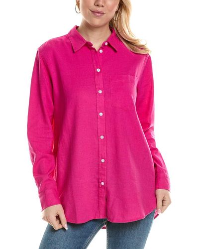 Three Dots Linen-blend Button-up Shirt - Pink