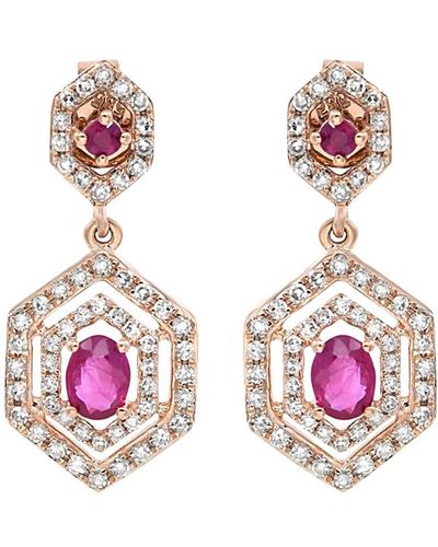 Diana M. Jewels Fine Jewelry 14k Rose Gold 1.51 Ct. Tw. Diamond & Ruby Earrings - Pink