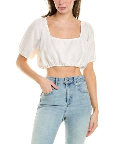 WeWoreWhat Square Neck Linen-blend Crop Top - White