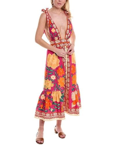 FARM Rio Flower Tapestry Midi Dress - Red