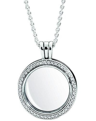 PANDORA Silver Cz Lockets Sparkling Necklace - Metallic