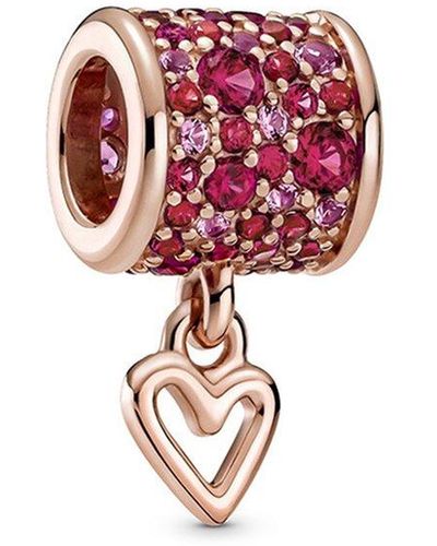 PANDORA Moments 14k Rose Gold Plated Gemstone Heart Charm - Red