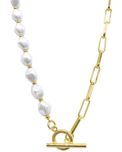 Adornia 14k Plated 10mm Pearl Paperclip Chain Necklace - Metallic