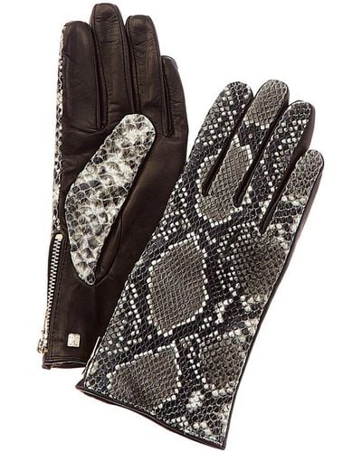 Bruno Magli Cashmere-lined Snake-embossed Leather Gloves - Black