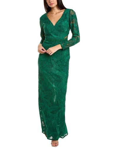 Marchesa Embroidered Lace Gown - Green
