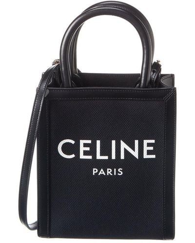 Celine Mini Vertical Cabas Canvas & Leather Tote - Black
