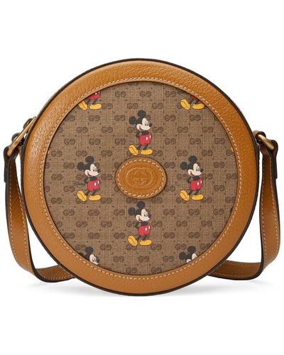Gucci X Disney Round Coated Canvas & Leather Shoulder Bag - Brown