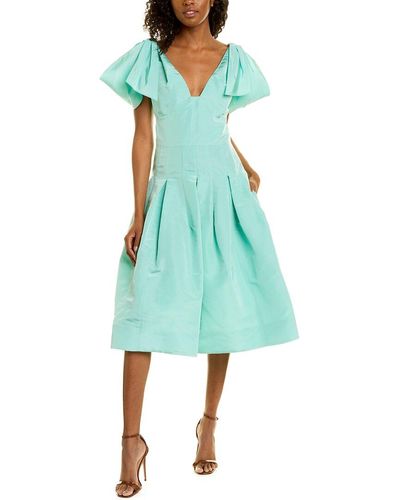 Oscar de la Renta Shoulder Drape Silk A-line Dress - Green