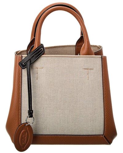 Tod's Logo Canvas & Leather Tote - Brown