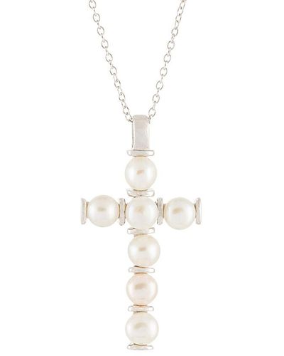 Splendid Silver 4-5mm Pearl Pendant Necklace - White