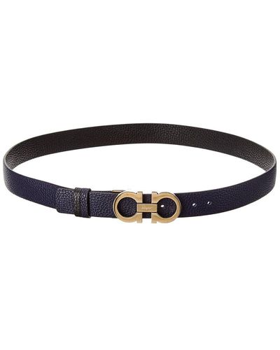 Ferragamo Double Gancini Reversible & Adjustable Leather Belt - Blue