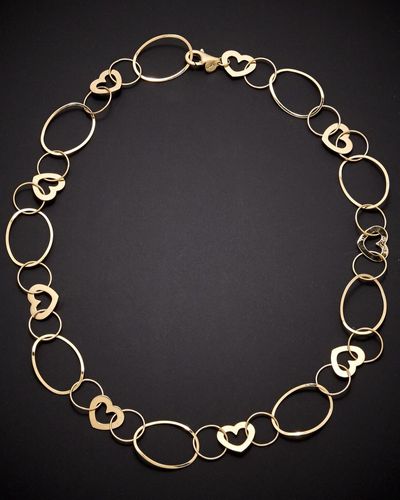 Italian Gold 14k Heart Link Necklace - Black