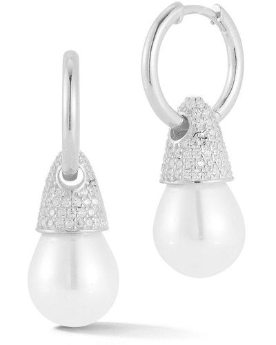 Sphera Milano Silver 10mmmm Pearl Cz Statement Earrings - White