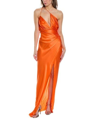 The Sei Asymmetrical Plunging Silk Gown - Orange
