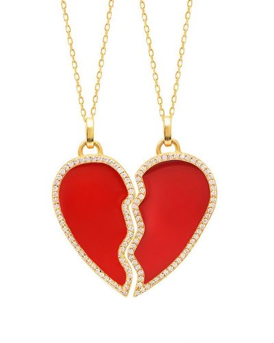 Gabi Rielle Gold Over Silver Cz & Enamel Necklace Set - Red