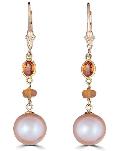 Belpearl 14k Gemstone 10mm Freshwater Peach Dangle Earrings - Multicolor