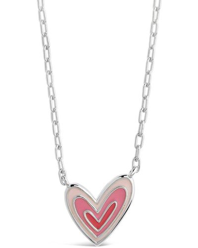 Sterling Forever Rhodium Plated Amanda Heart Pendant Necklace - Pink
