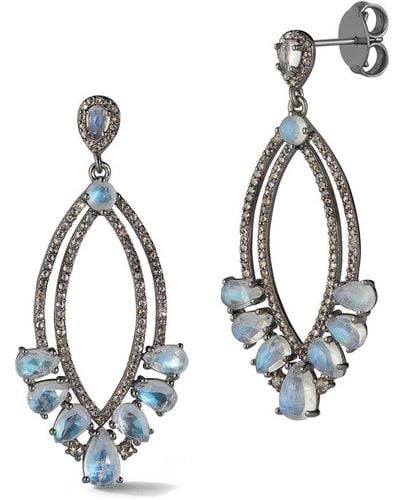 Banji Jewelry Silver 15.65 Ct. Tw. Diamond & Rainbow Moon Stone Drop Statement Earrings - Blue
