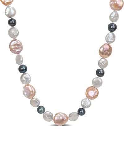 Rina Limor Silver 10-10.5mm Pearl Coin Necklace - Metallic