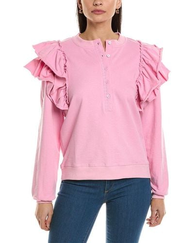 Fate Ruffle Shoulder Washed Sweatshirt - Pink