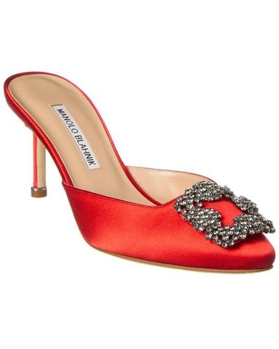 Manolo Blahnik Hangisimu 70 Satin Mule - Red