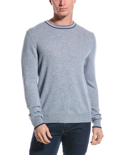 Qi Cashmere Contrast Trim Cashmere Jumper - Blue