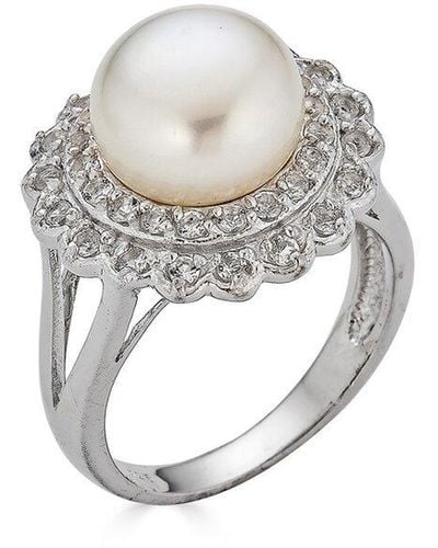 Belpearl Silver 9mm Pearl Cz Ring - White