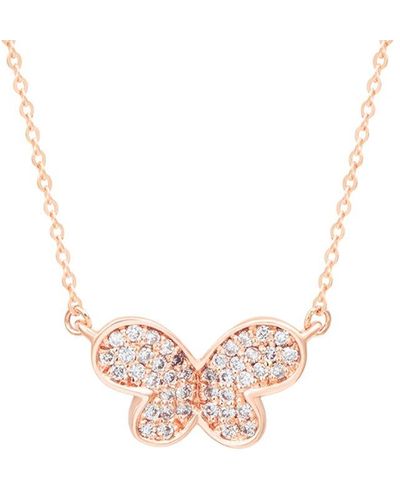 Suzy Levian 14k Rose Gold 0.20 Ct. Tw. Diamond Butterfly Pendant Necklace - Pink