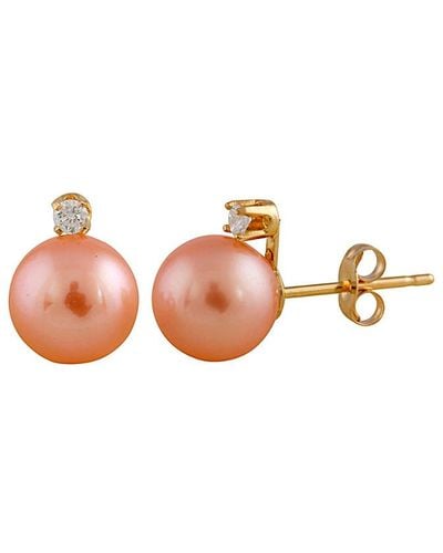 Splendid 14k Diamond & 7-7.5mm Freshwater Pearl Earrings - Pink
