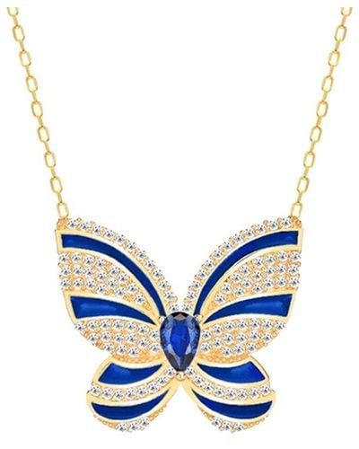 Gabi Rielle 14k Over Silver Lovestruck Collection Cz Butterfly Necklace - Blue