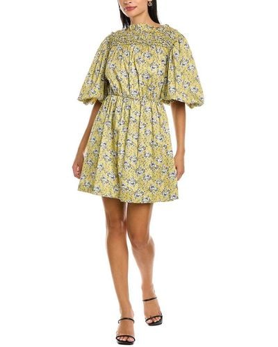 Rebecca Taylor Intaglio Rose Smocked Dress - Yellow